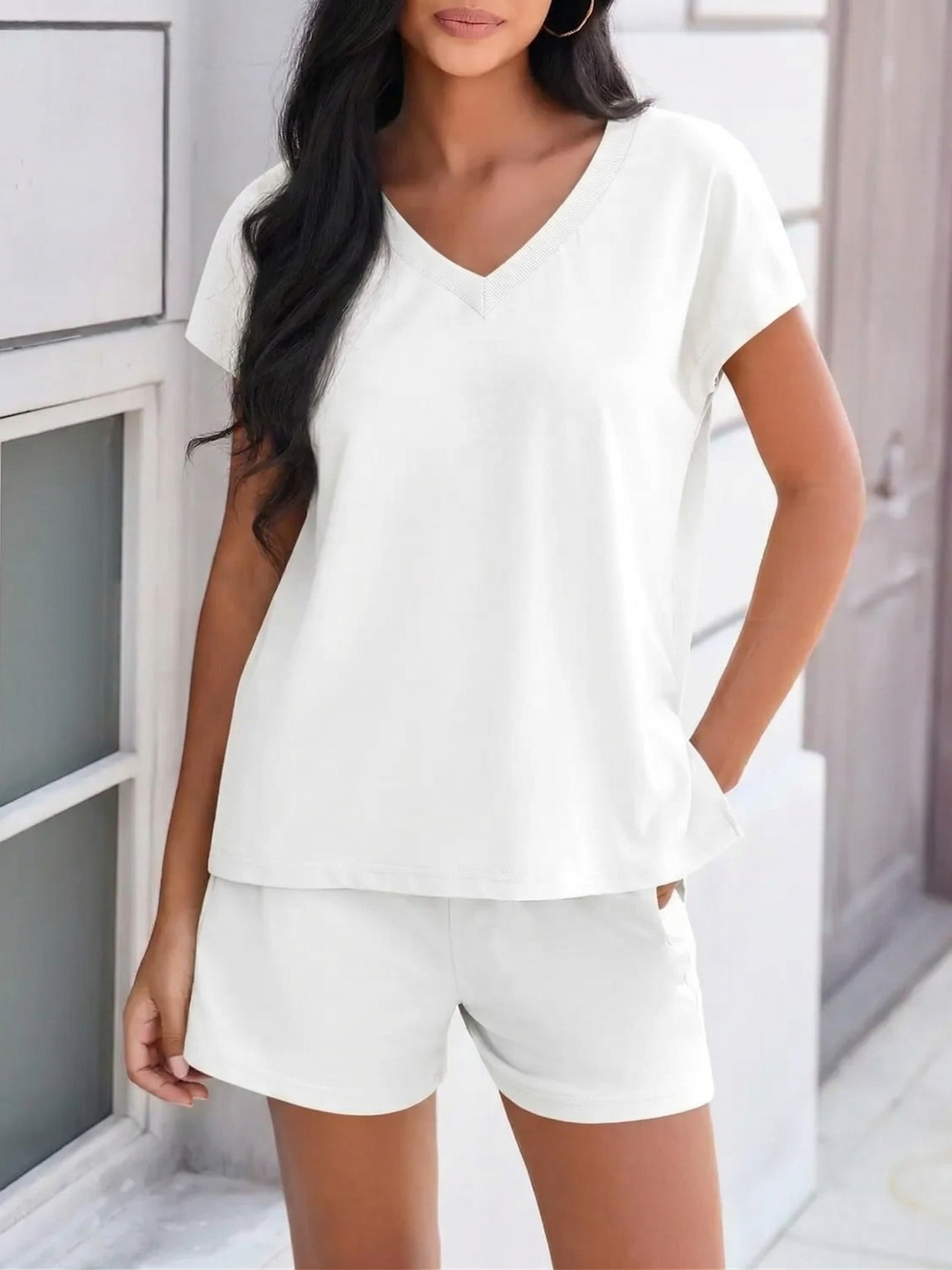 ✨Women's V Neck Cap Sleeve Tops and Shorts 2 Piece Sets