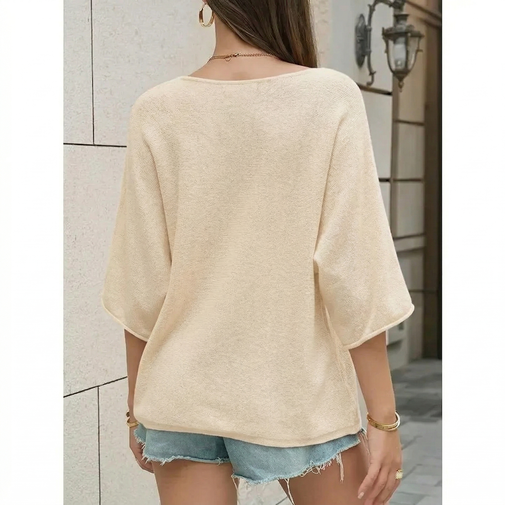 🔥Women's Oversized Half Sleeve Batwing V Neck Casual Knit Tops