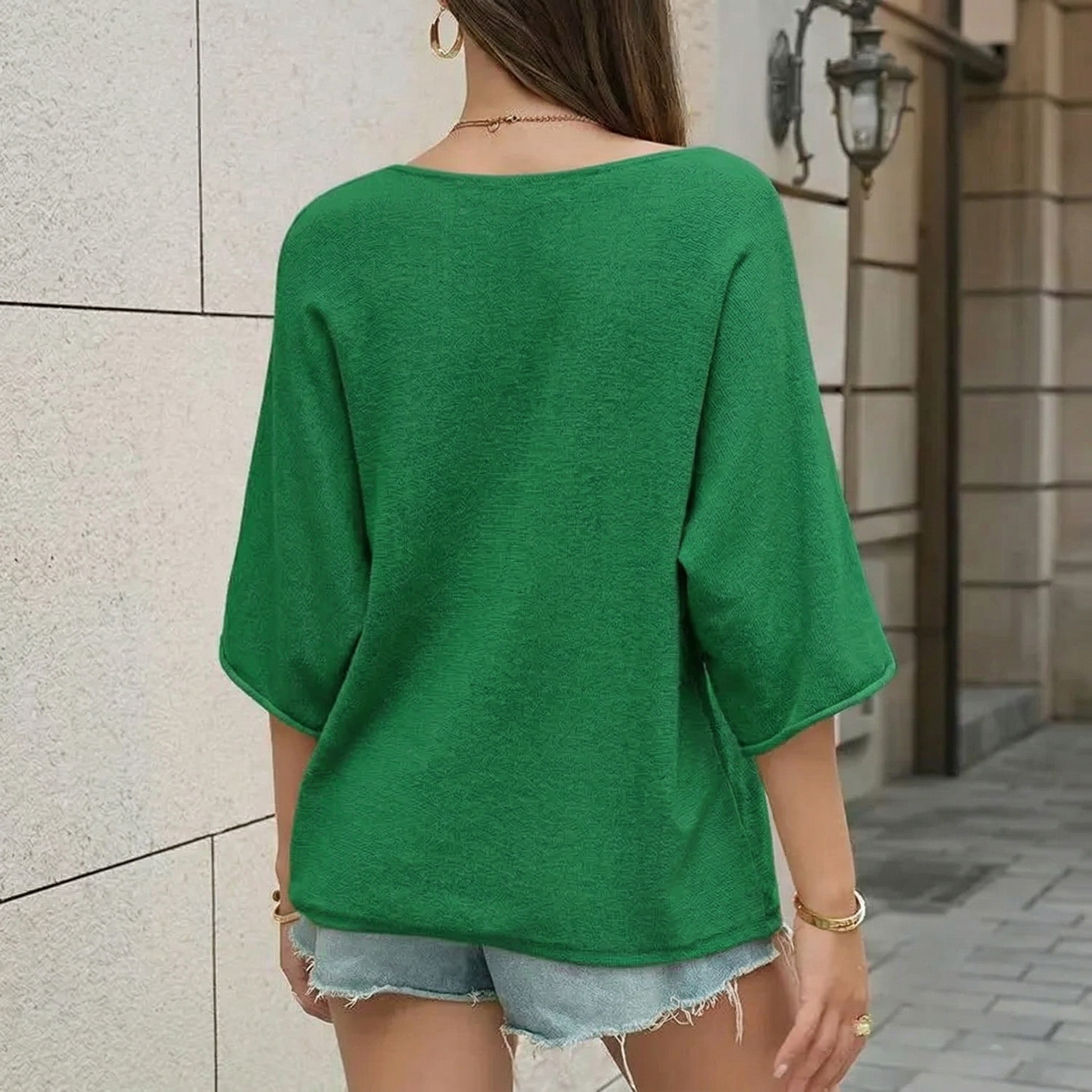🔥Women's Oversized Half Sleeve Batwing V Neck Casual Knit Tops