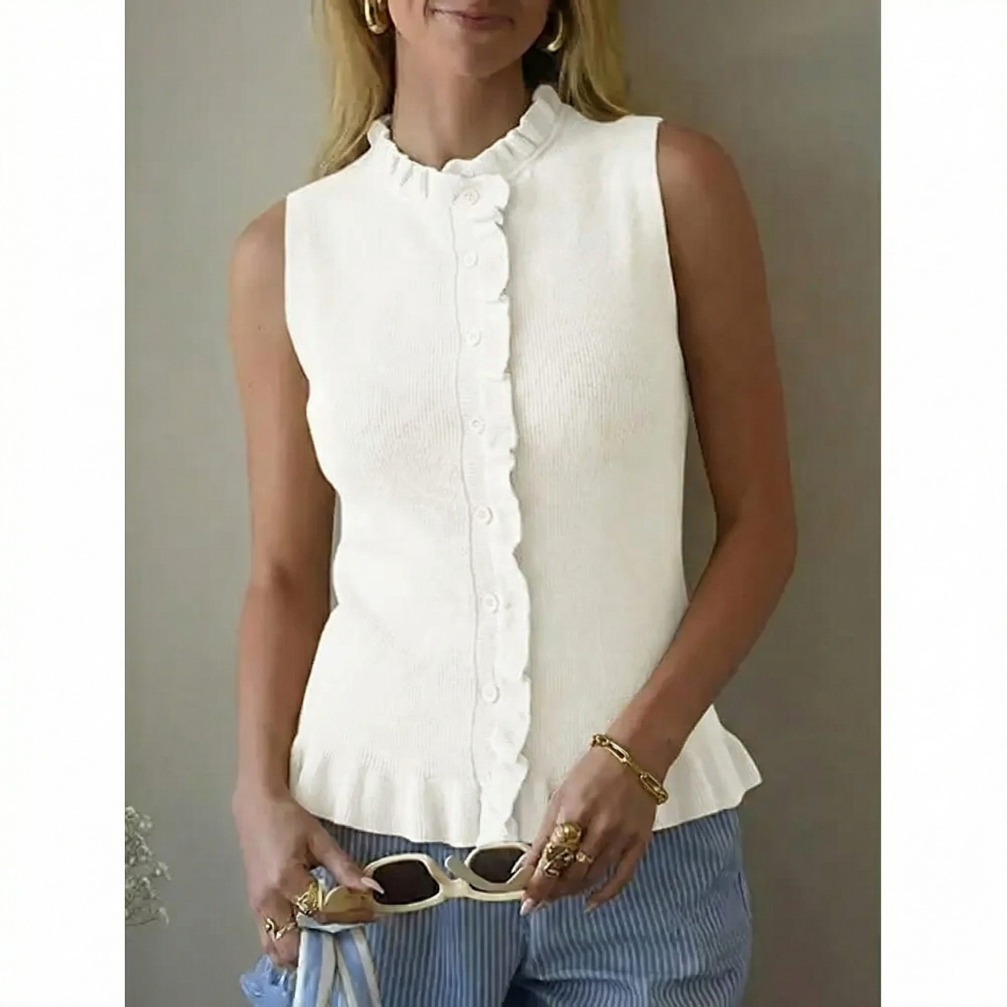 ✨Women's Ruffle Button Sleeveless Knit Vest