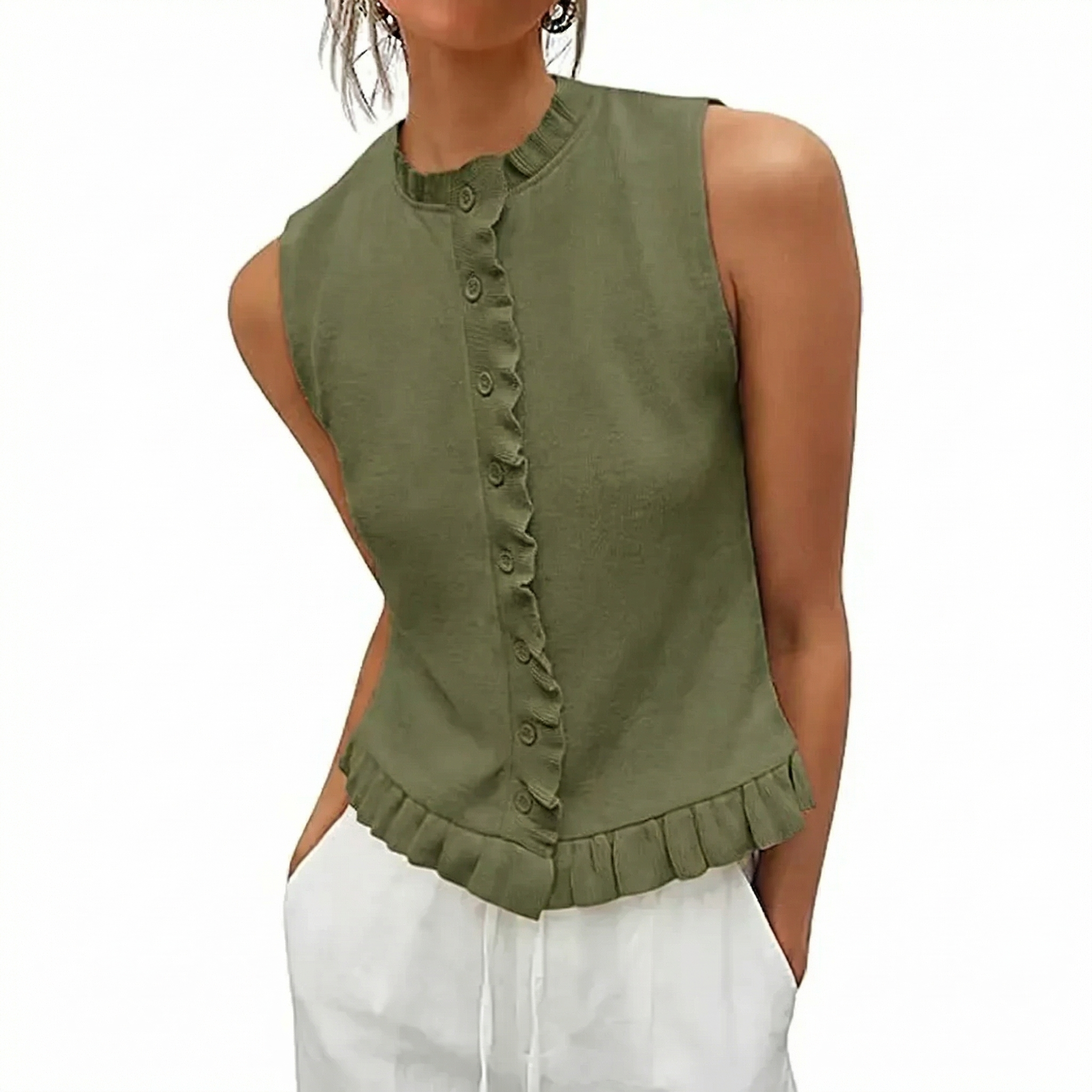 ✨Women's Ruffle Button Sleeveless Knit Vest