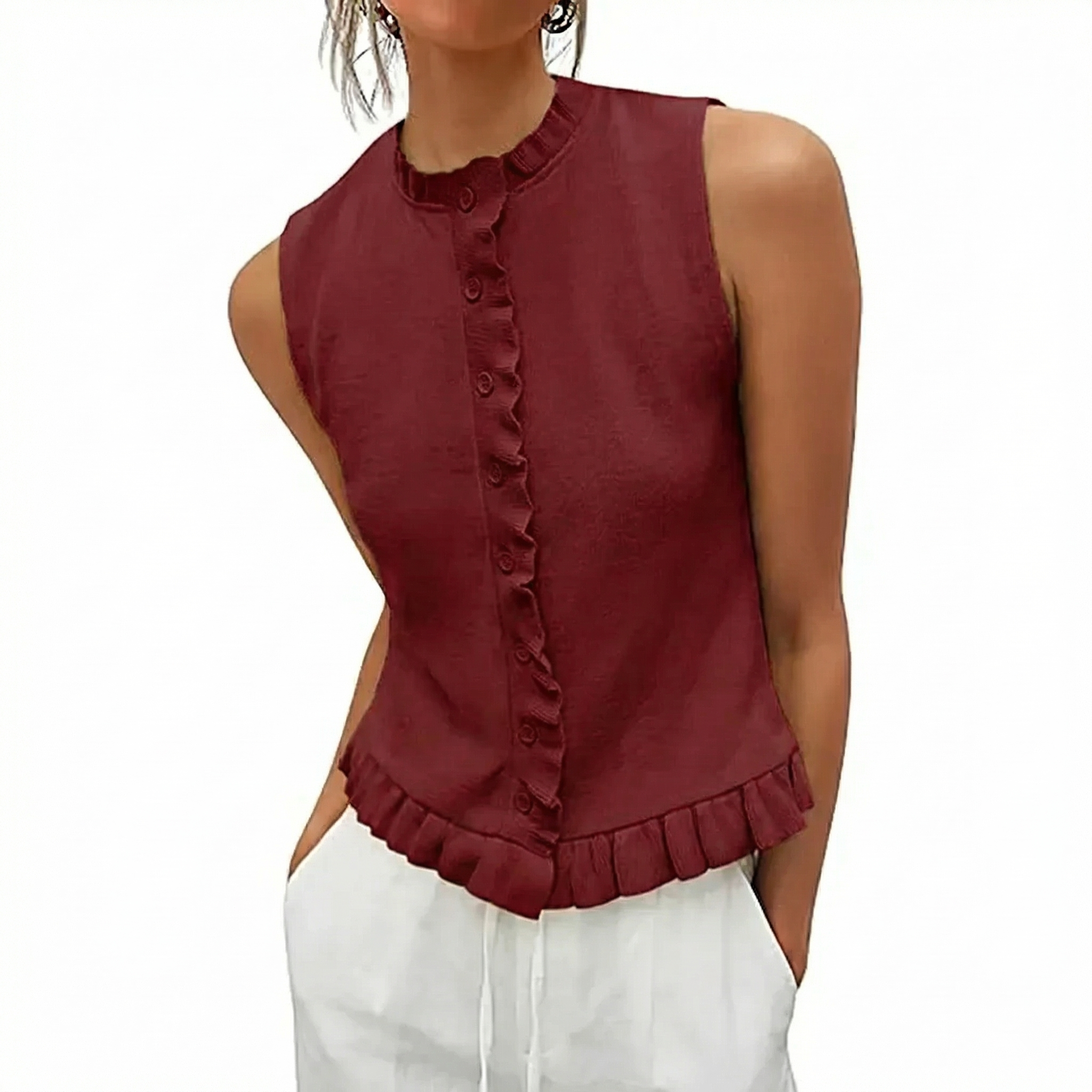 ✨Women's Ruffle Button Sleeveless Knit Vest