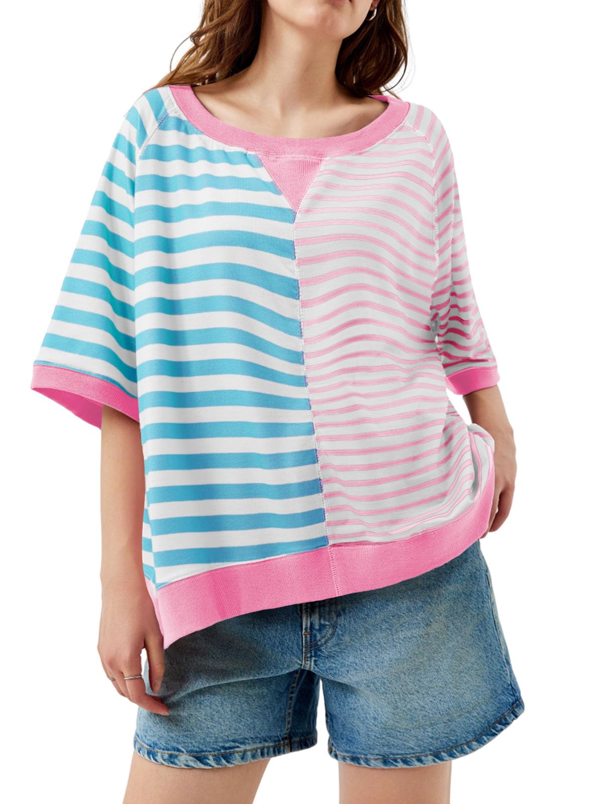 Women's Oversized Striped Color Block Loose Top