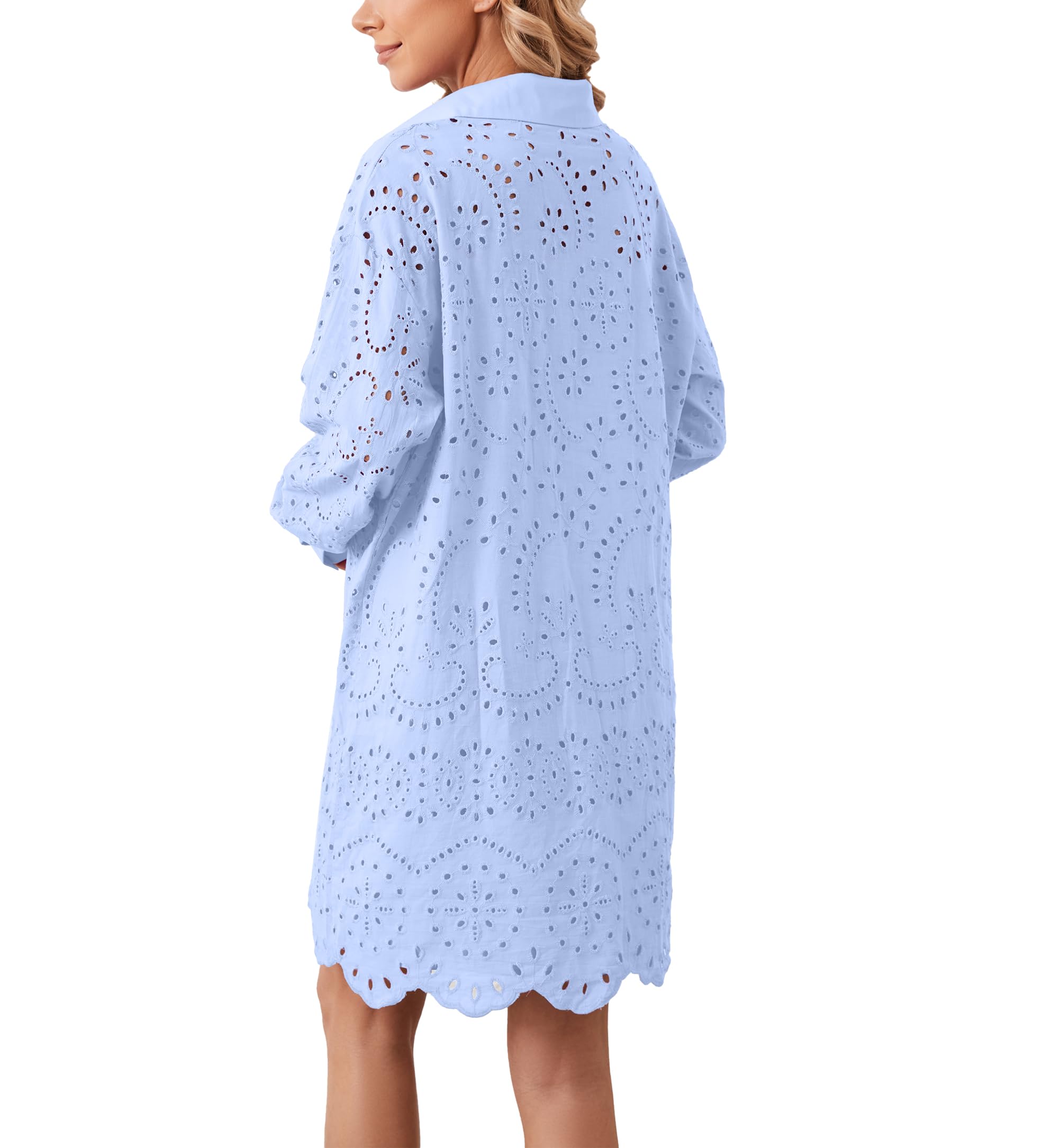 Women's Hollow Out Button Down Lapel Loose Mini Shirt Dress