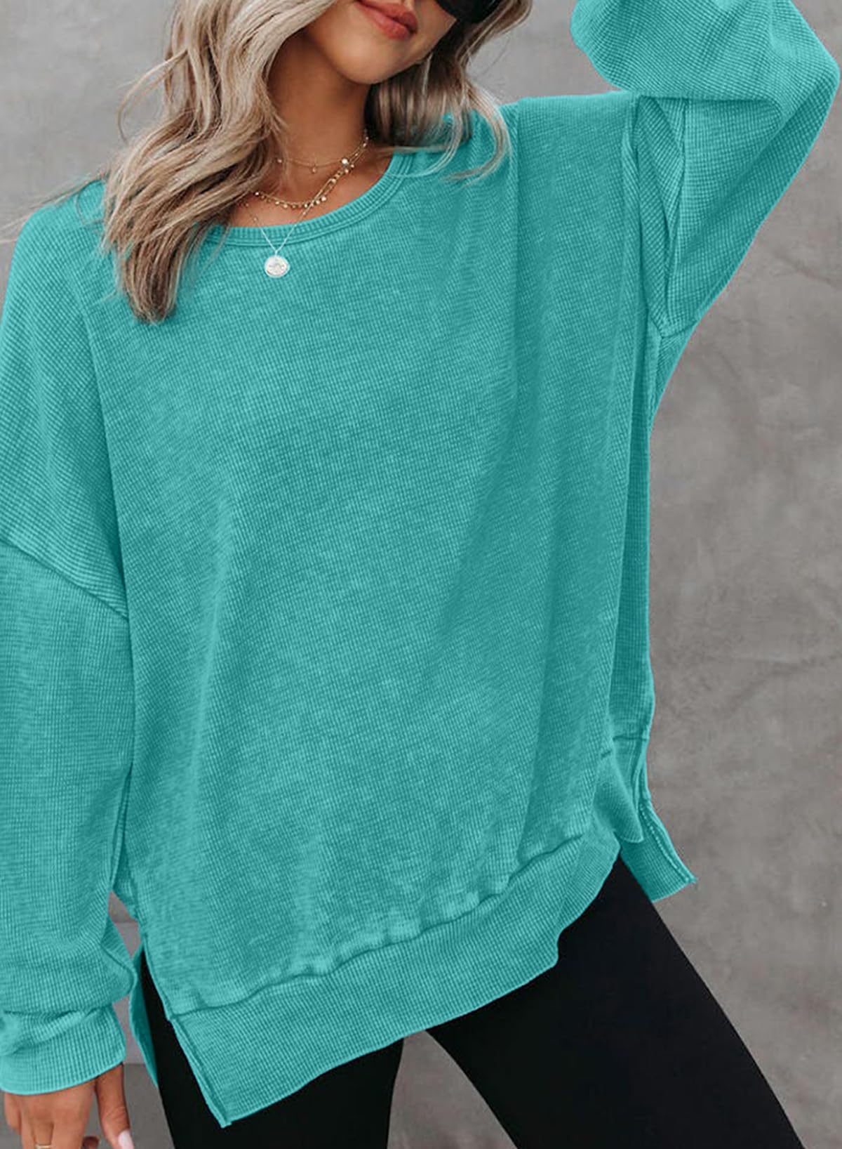 2024 New Women's Washed Waffle Knit Crewneck Sweatshirt(buy 2 10% OFF)