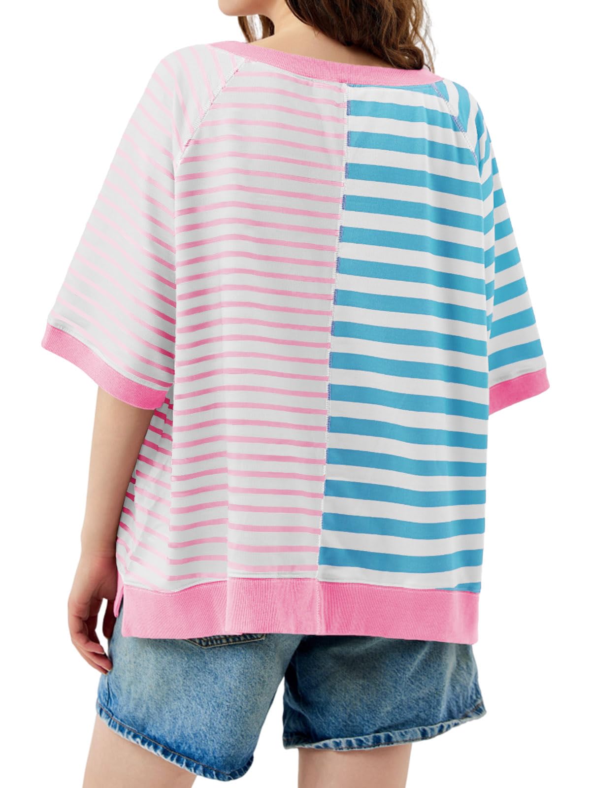 Women's Oversized Striped Color Block Loose Top