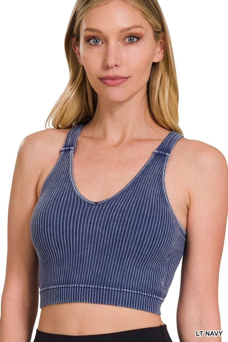WASHED RIBBED CROPPED BRA PADDED TANK TOP (BUY 3 FREE SHIPPING)
