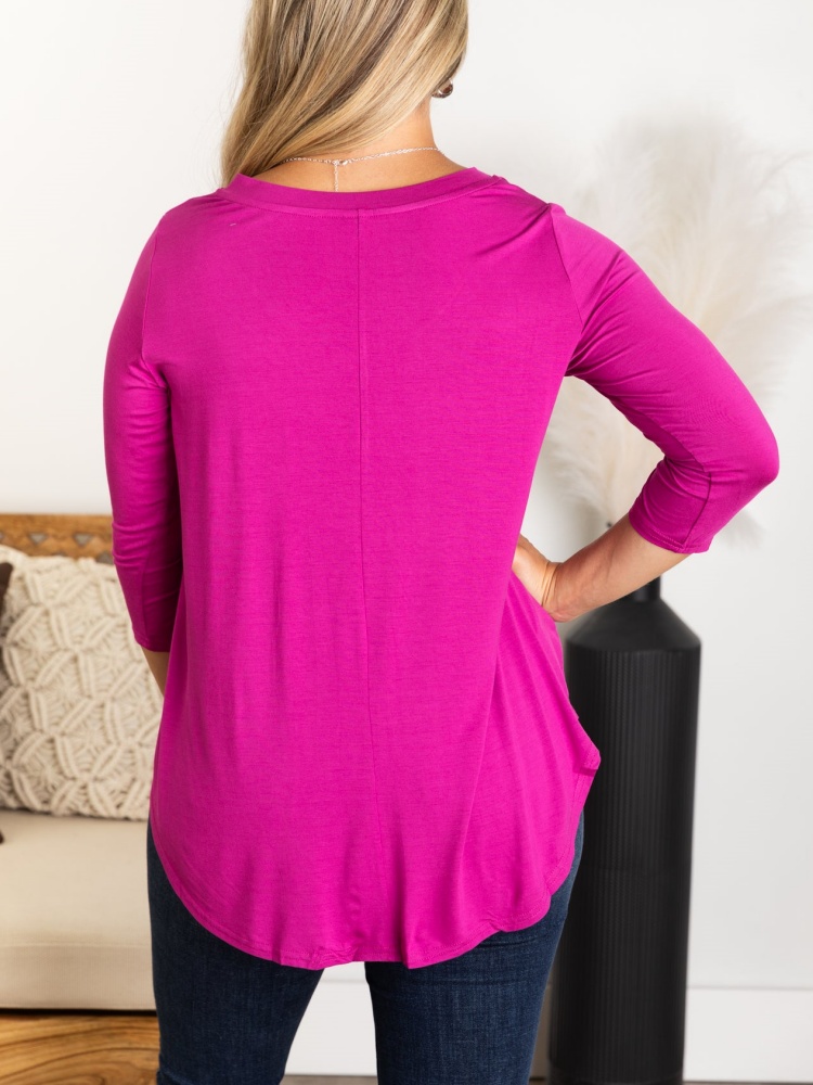 Solid 3/4 V-Neck Knit Top