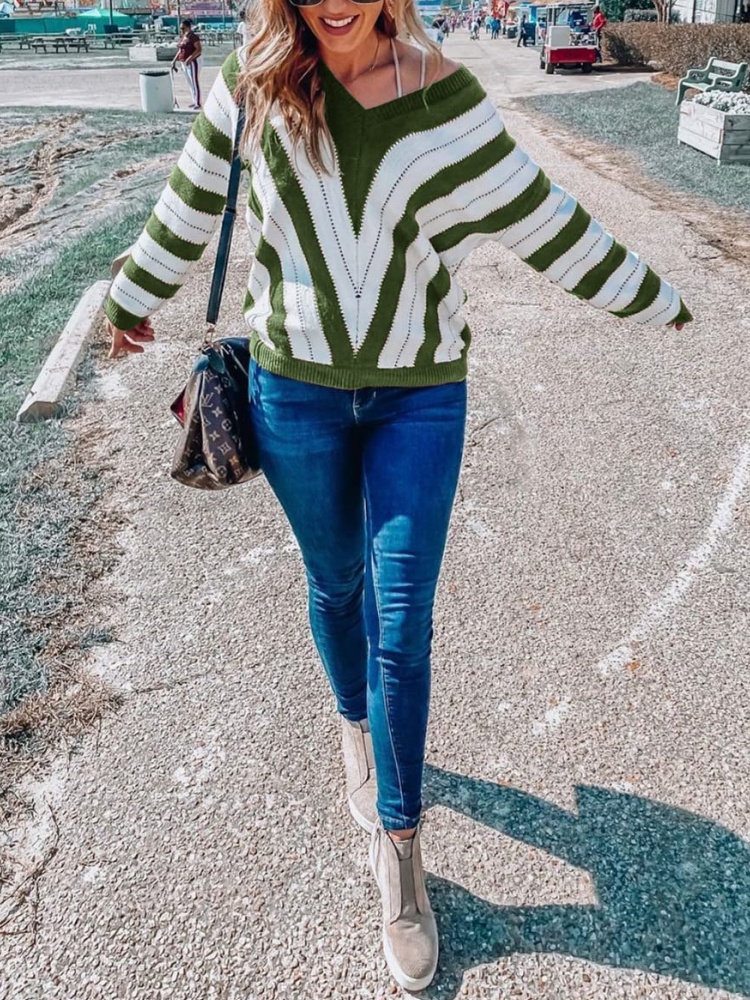 Striped Color Block Knitted Sweater