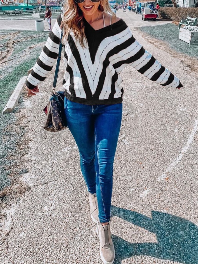 Striped Color Block Knitted Sweater