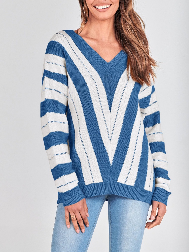 Striped Color Block Knitted Sweater