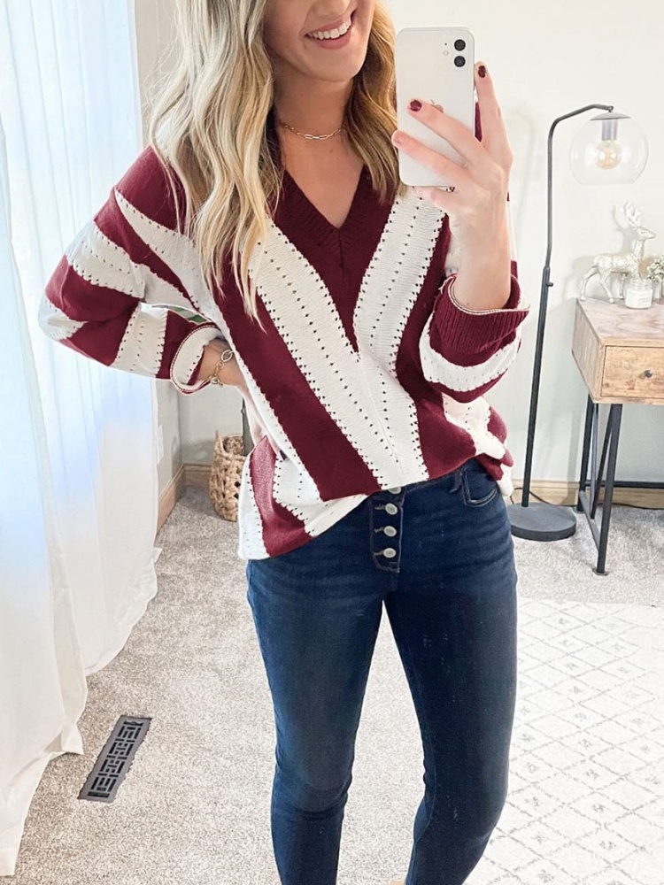 Striped Color Block Knitted Sweater