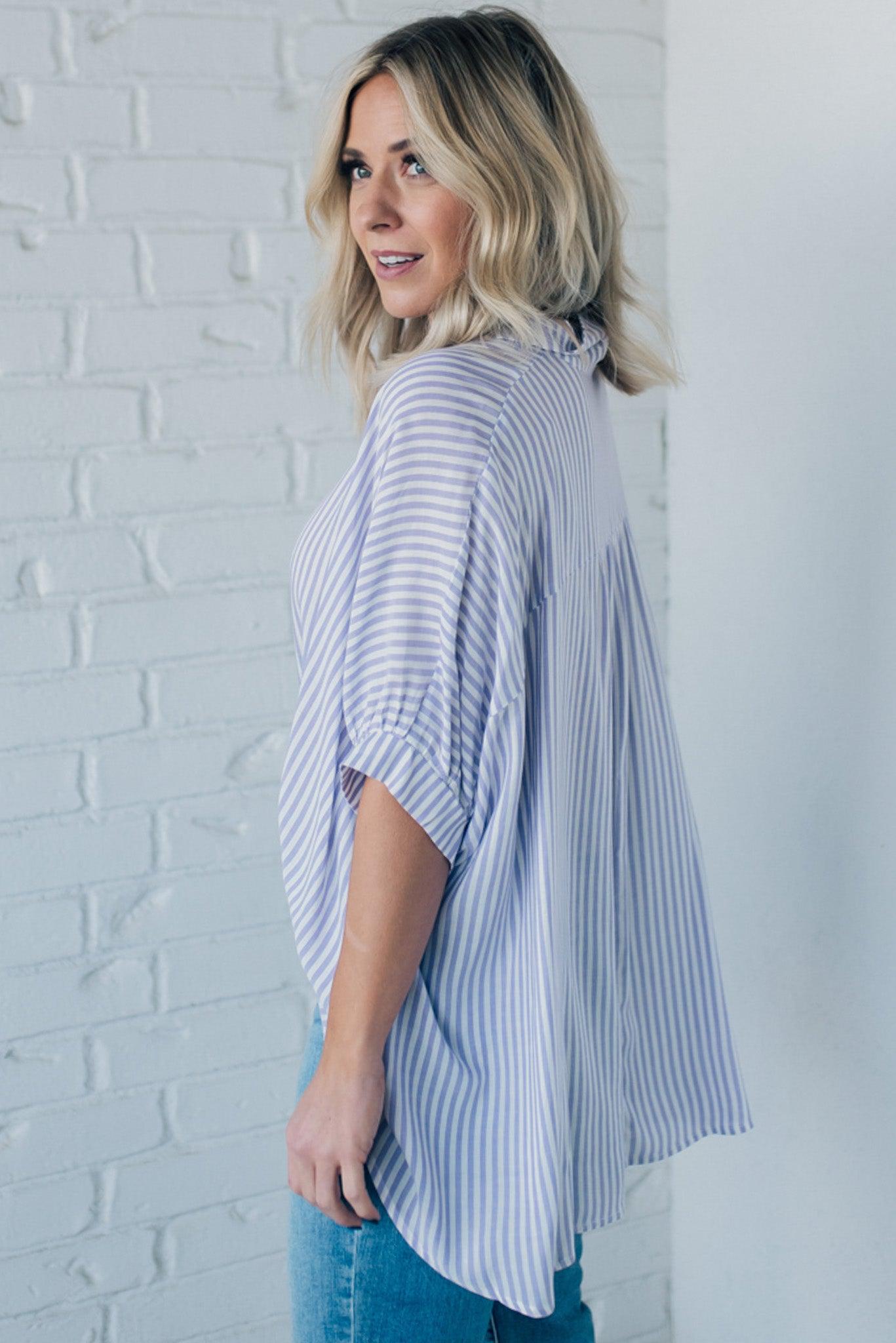 Striped Slouchy Button Front Top