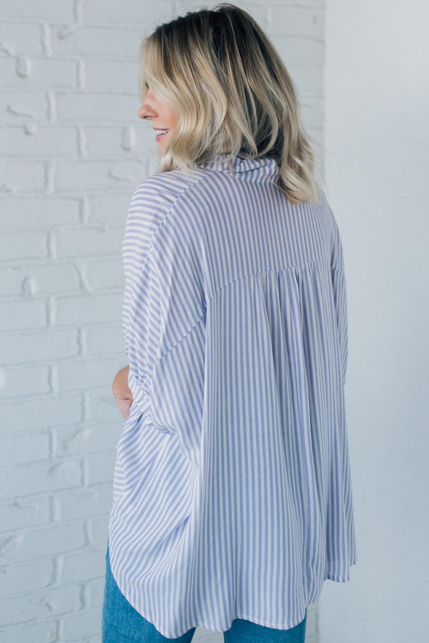 Striped Slouchy Button Front Top