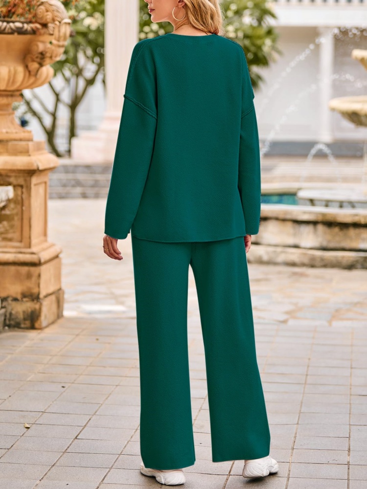 Women's Long Sleeve Button Knit Pullover Sweater and Pants Lounge 2 Piece Outfit Sets