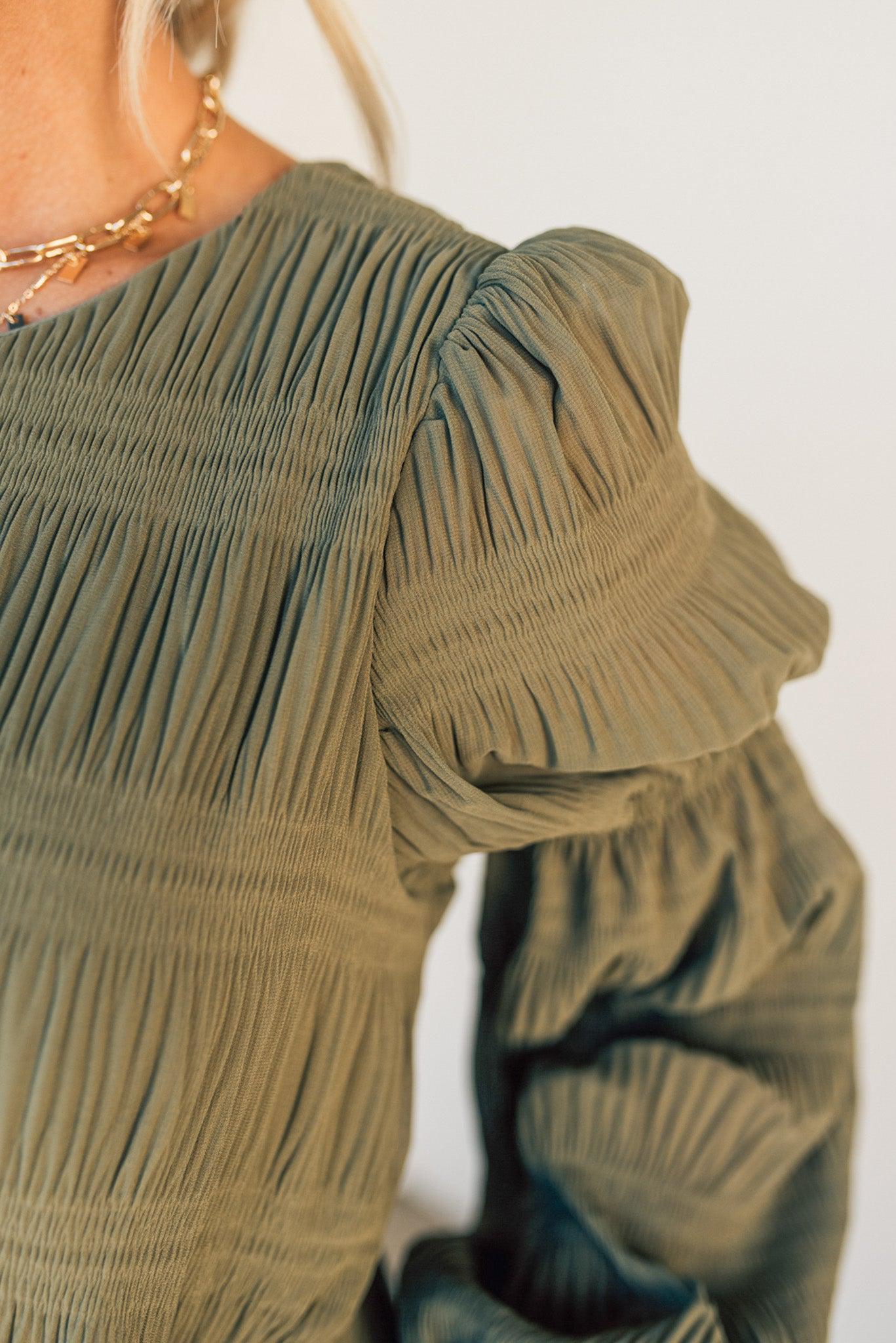 Textured Bubble Sleeve Shift Dress (Buy 2 Free Shipping)