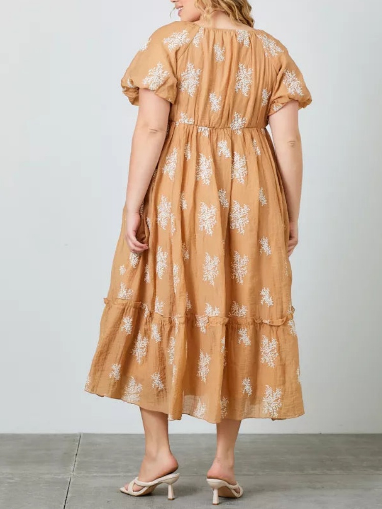 Women's Embroidered Bubble Sleeve Dress