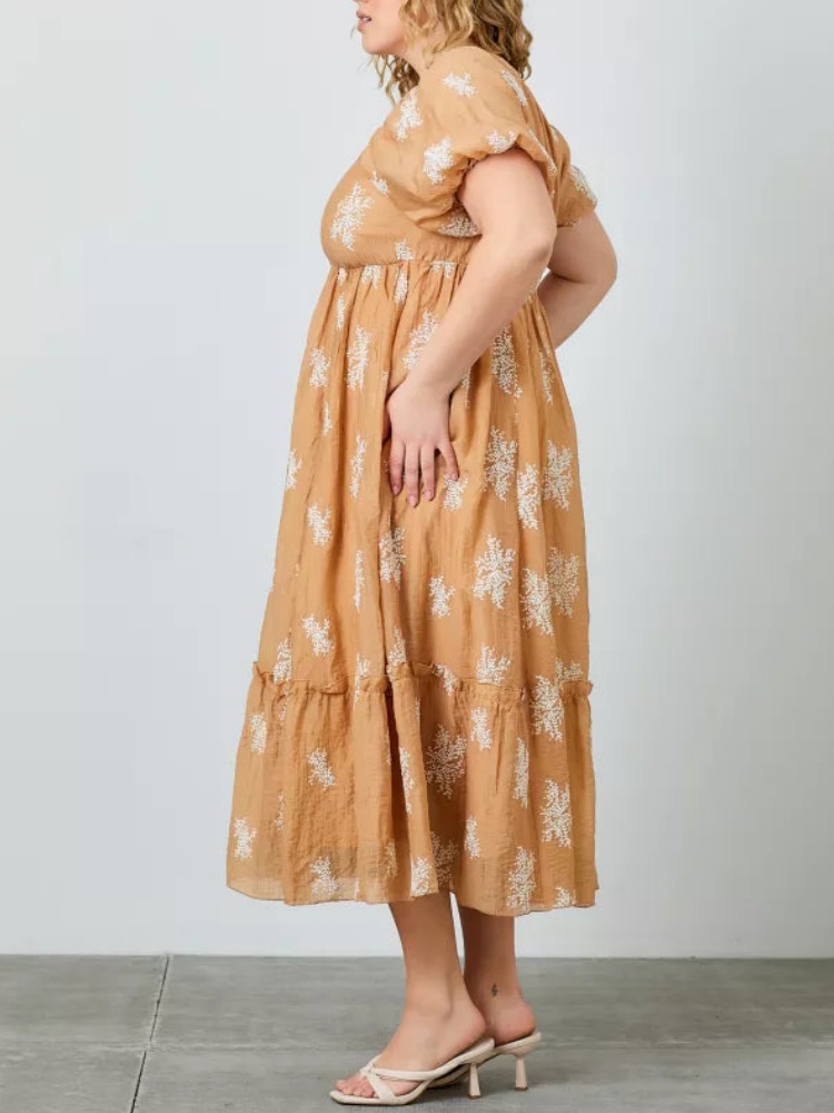 Women's Embroidered Bubble Sleeve Dress