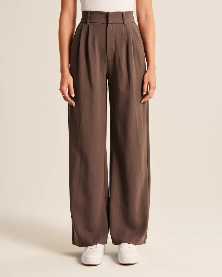 The Effortless Tailored Wide Leg Pants -Pink Laura