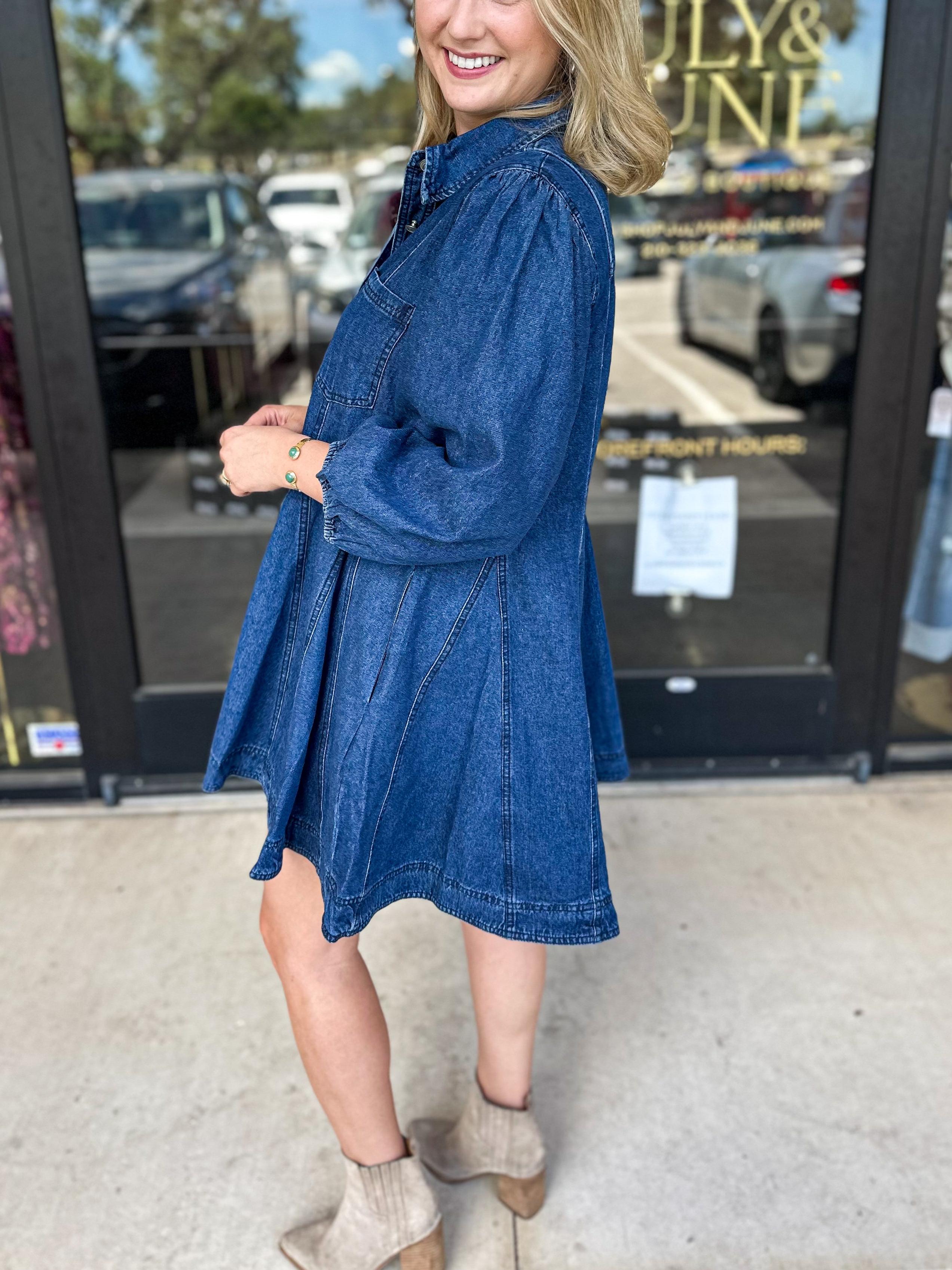 Women's Flowy Button Down Flirty Denim Dress