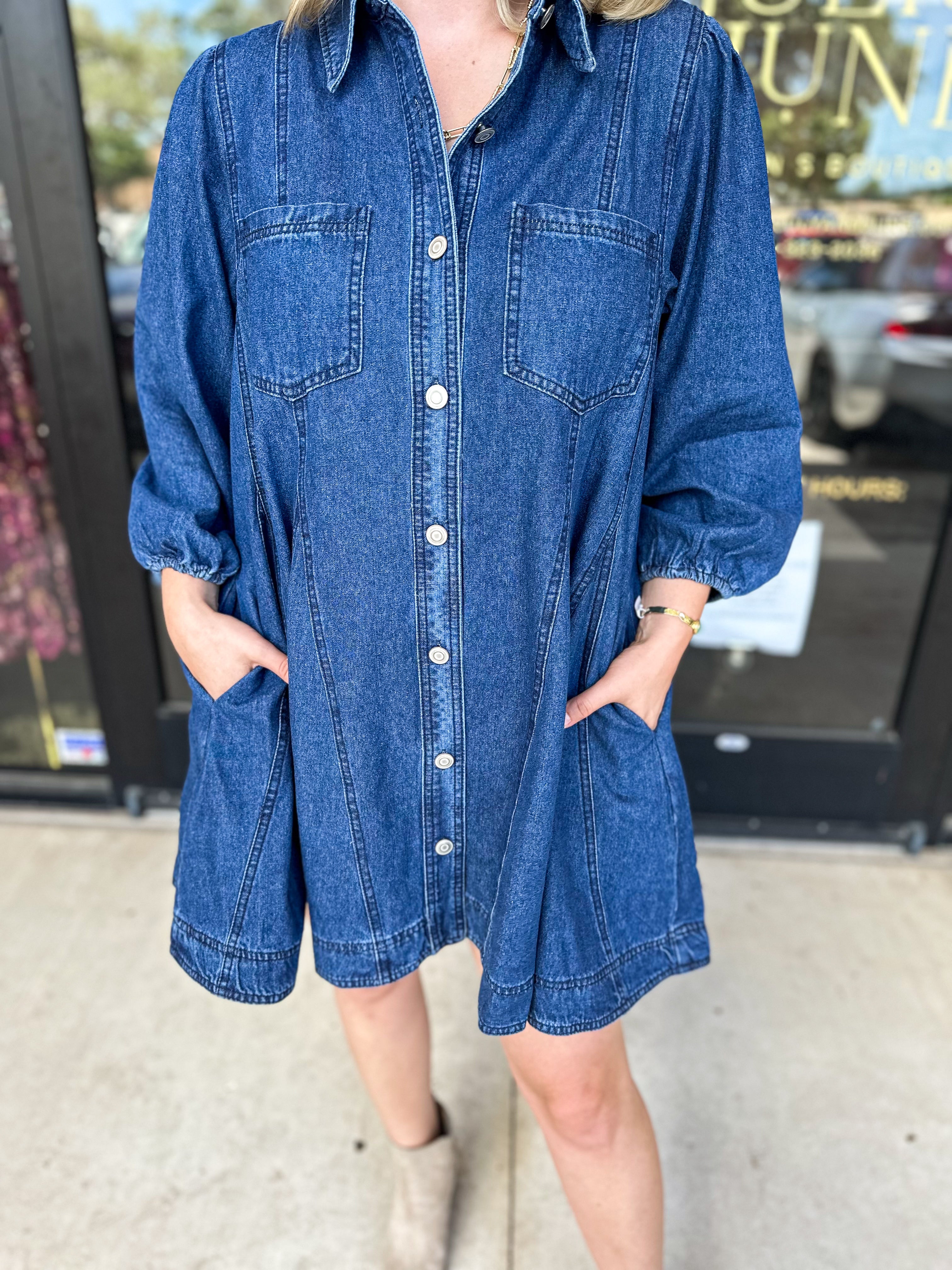 Women's Flowy Button Down Flirty Denim Dress