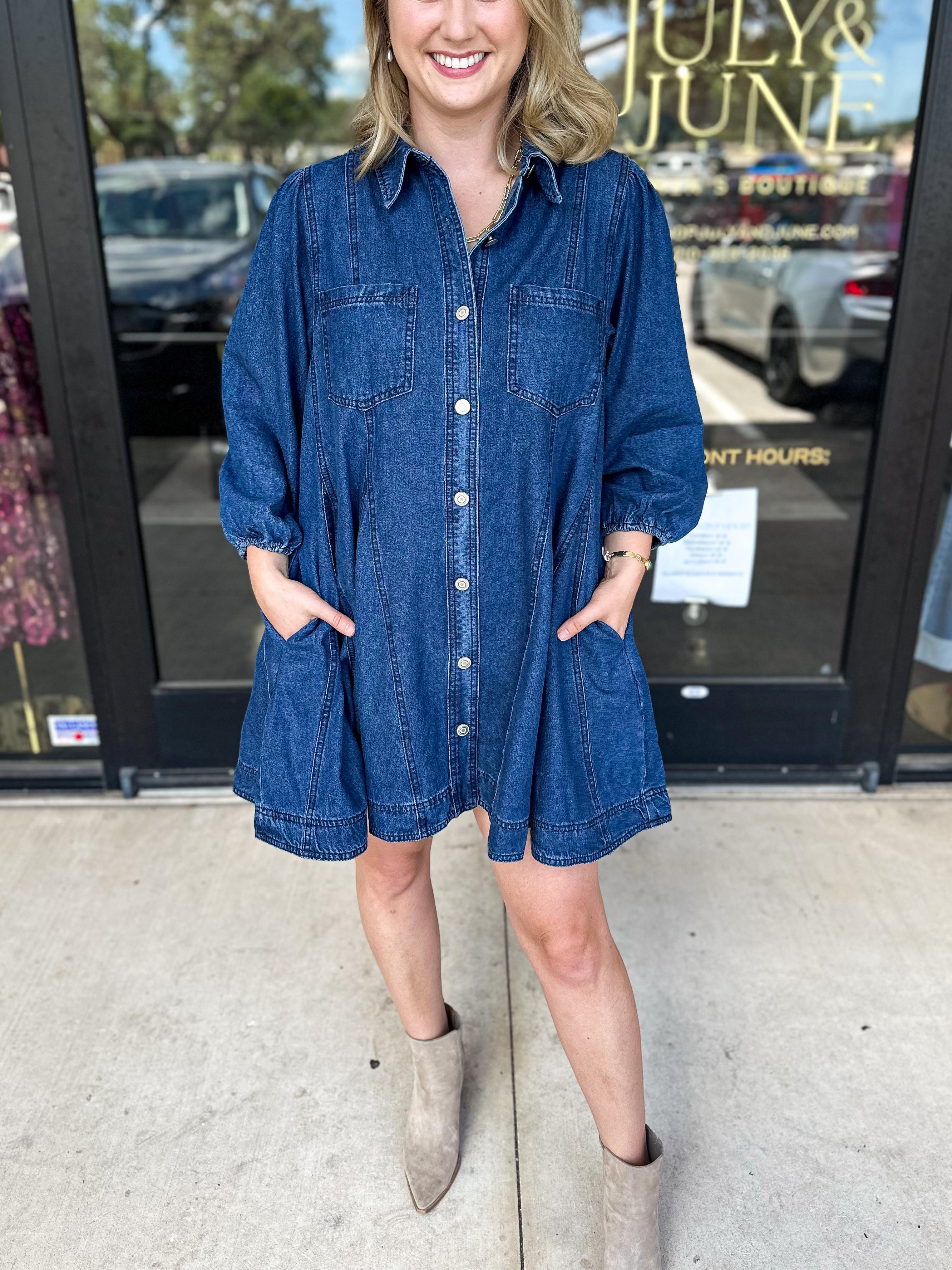 Women's Flowy Button Down Flirty Denim Dress