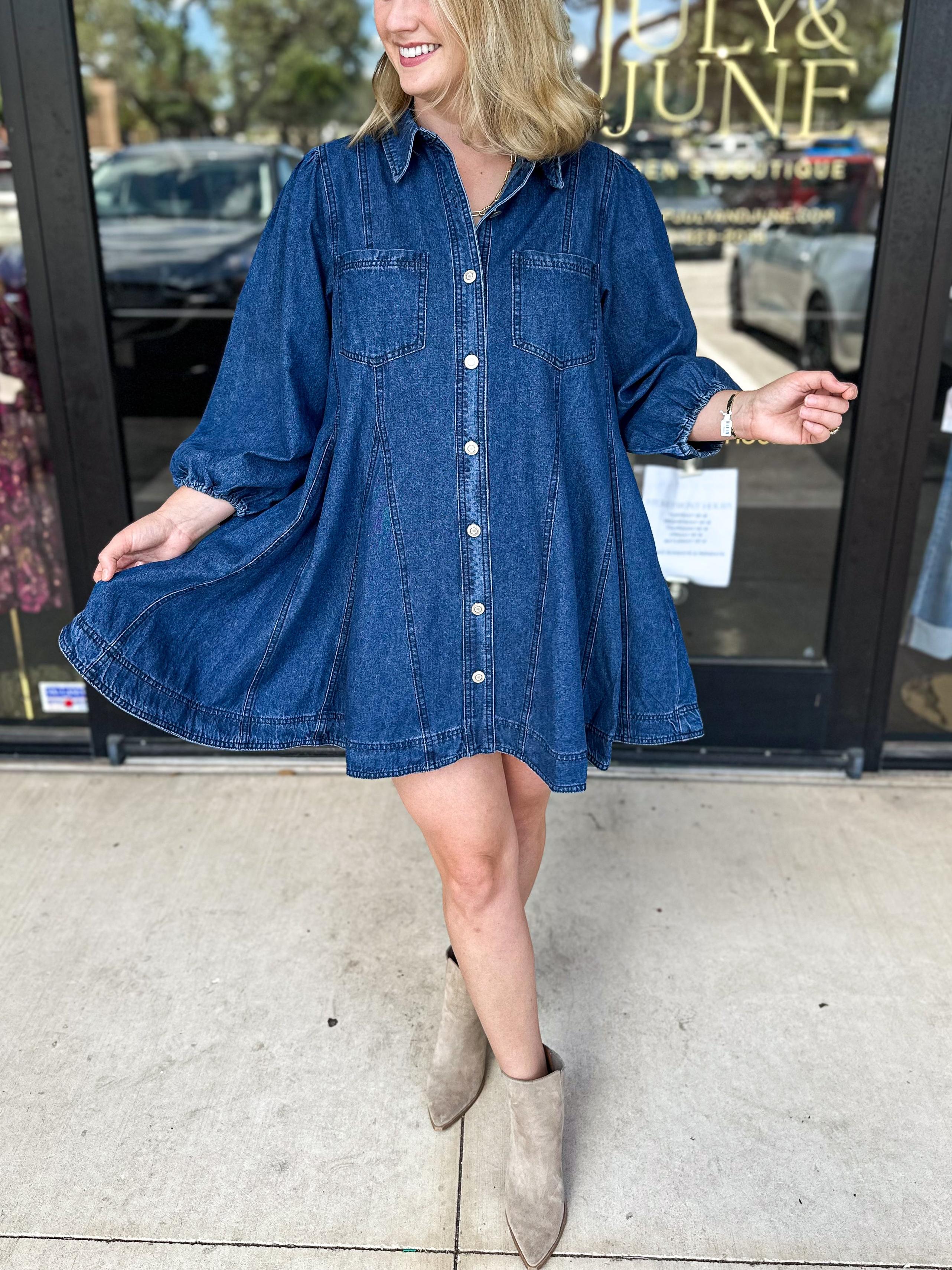 Women's Flowy Button Down Flirty Denim Dress