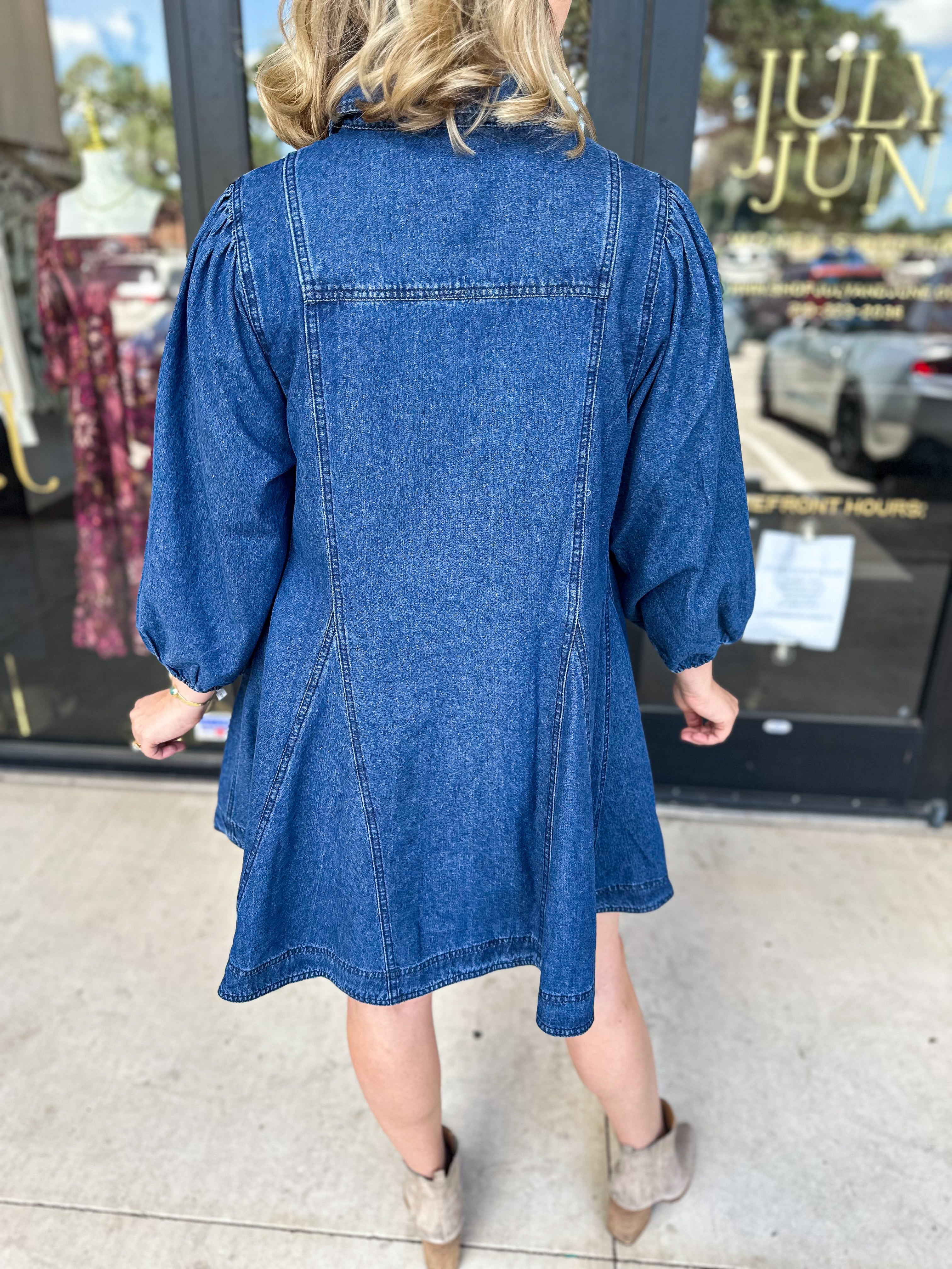 Women's Flowy Button Down Flirty Denim Dress