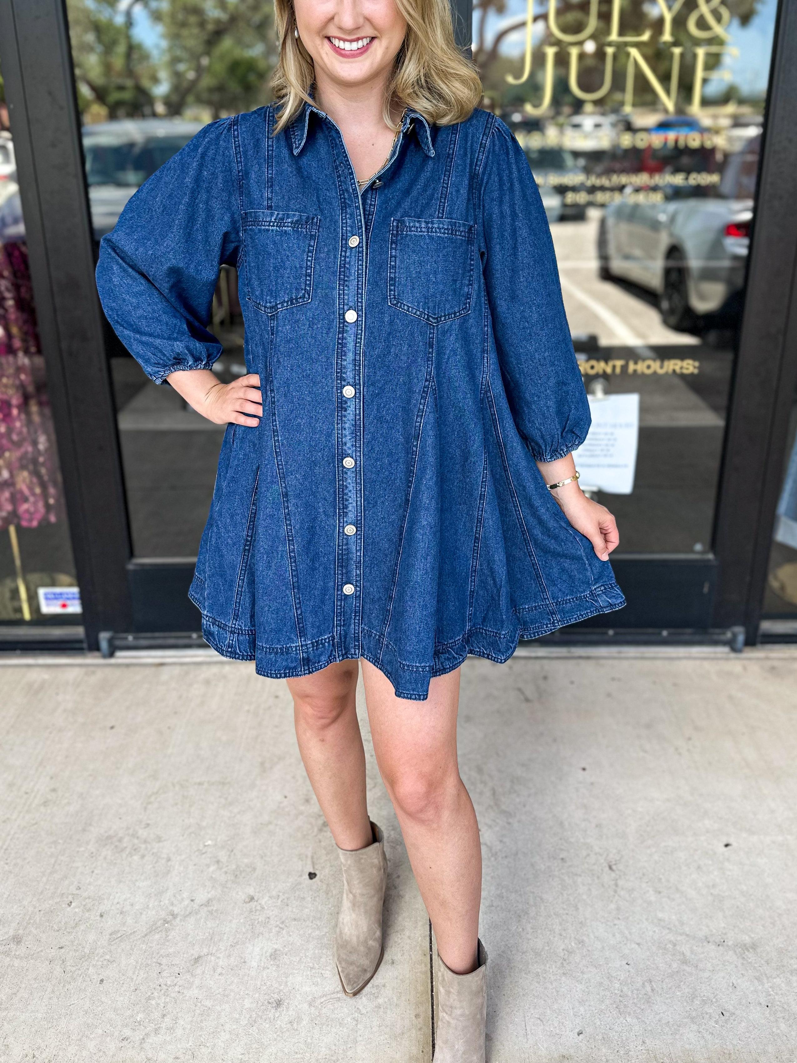Women's Flowy Button Down Flirty Denim Dress