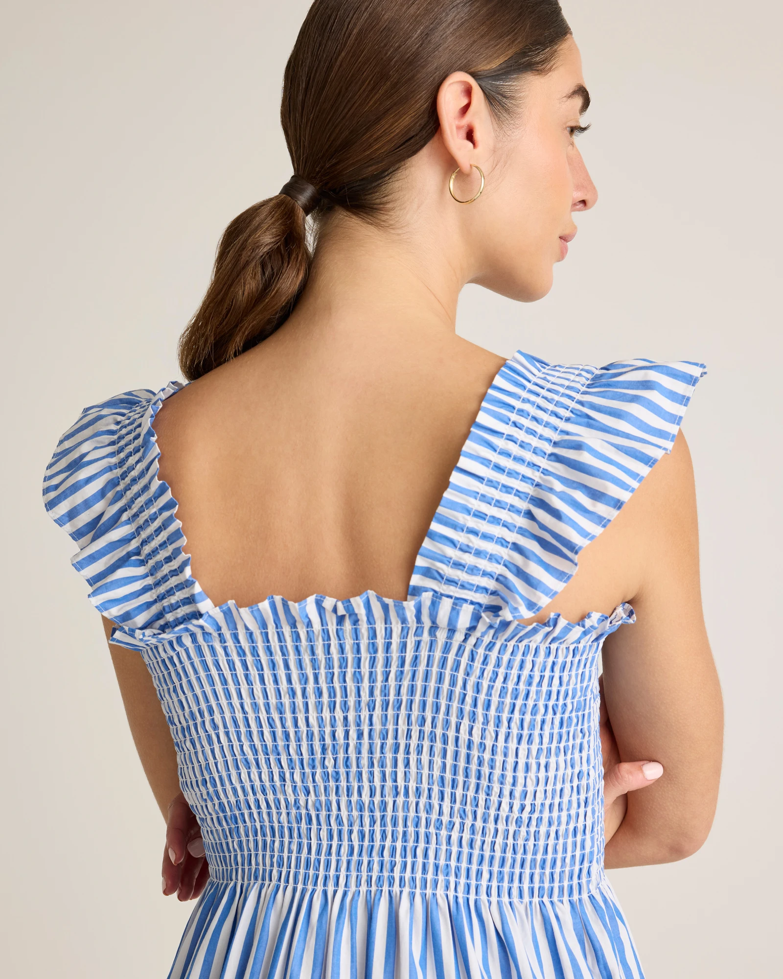 Women's Cotton Smocked Tiered Poplin Midi Dress