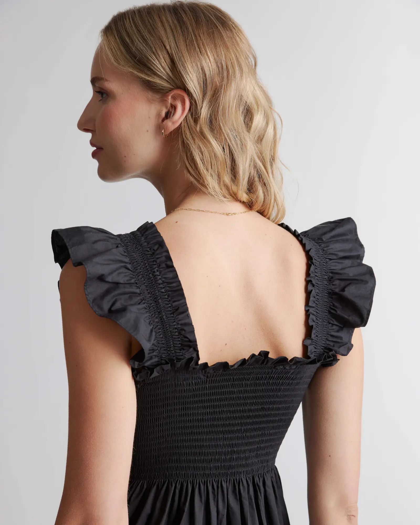 Women's Cotton Smocked Tiered Poplin Midi Dress