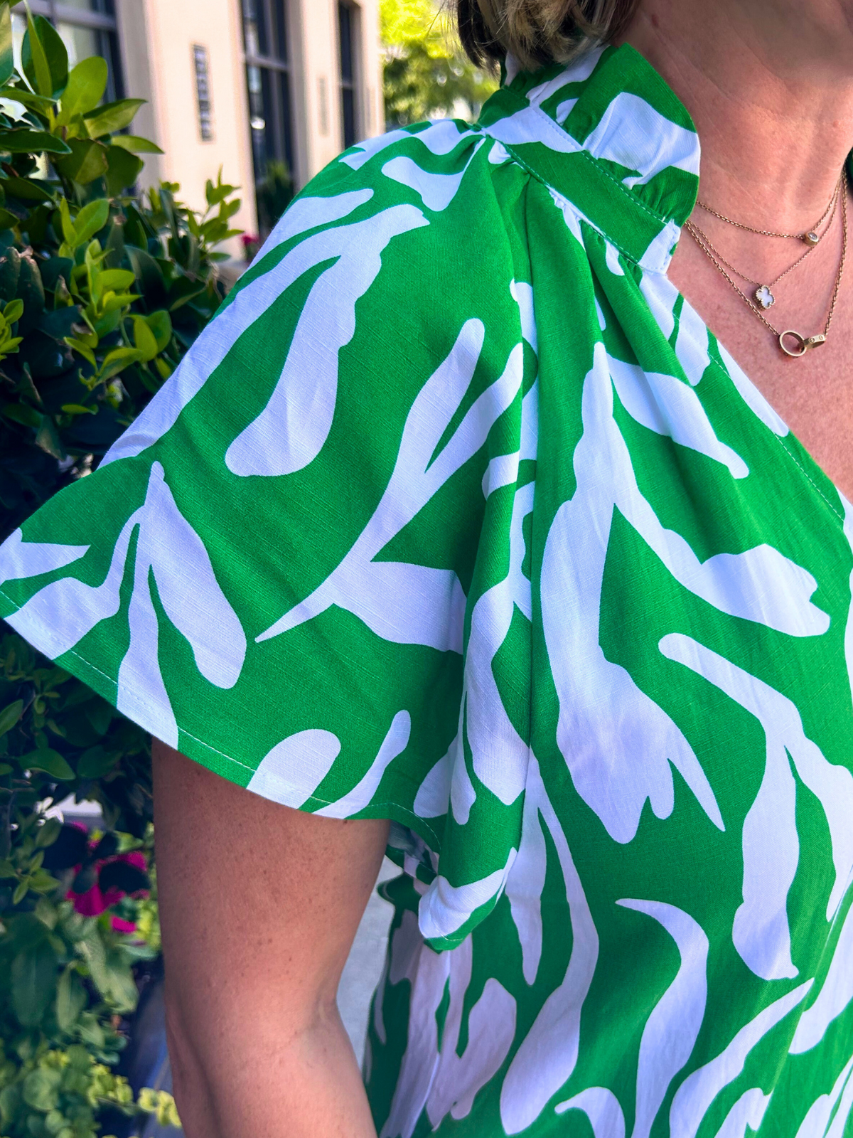 Printed V Neck Ruffled Dress