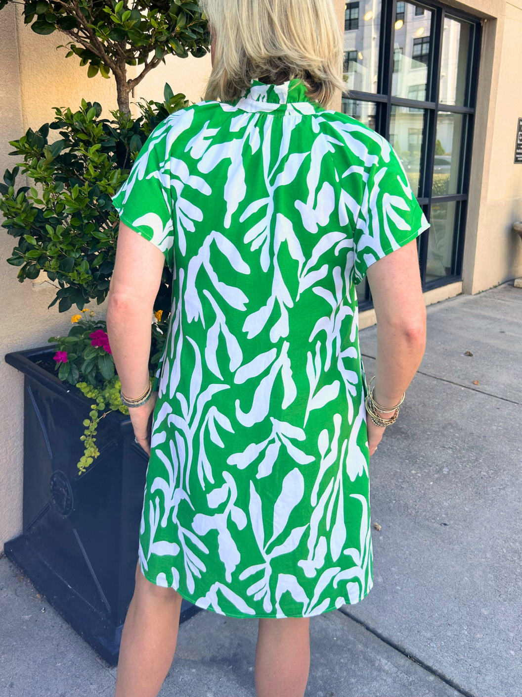 Printed V Neck Ruffled Dress