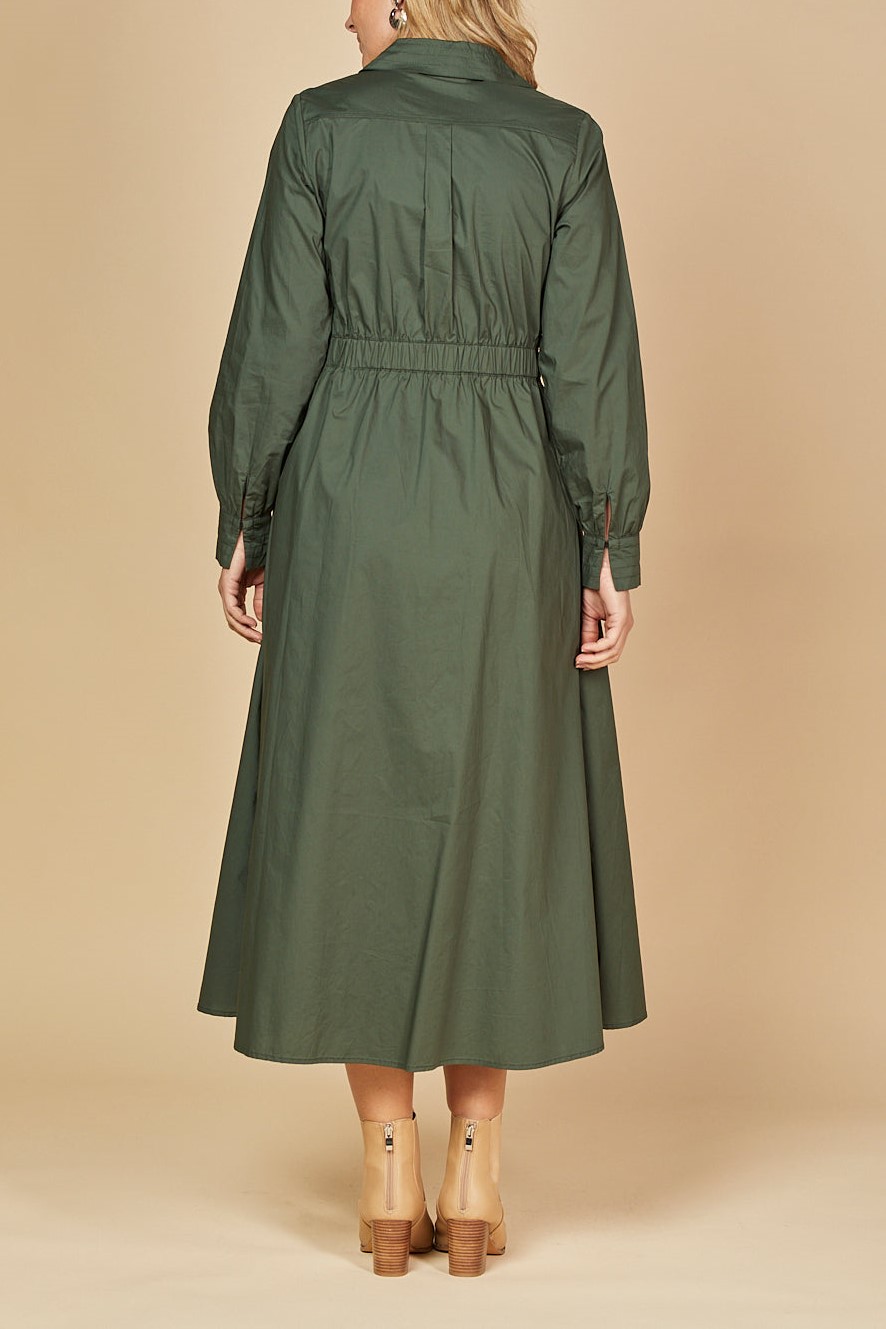 Cross V-neck Long Seeve Buckle Waist Midi Dress