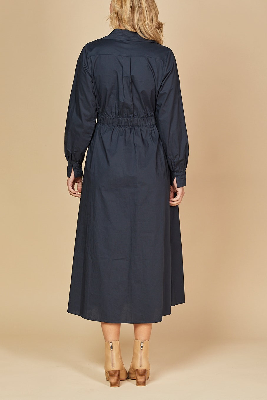 Cross V-neck Long Seeve Buckle Waist Midi Dress