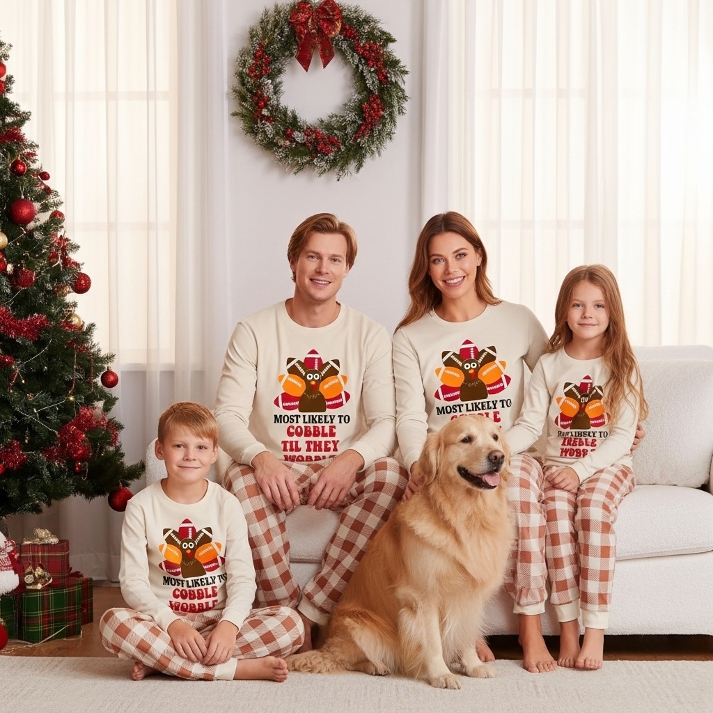 Thanksgiving Turkey & Football Family Pajamas Set