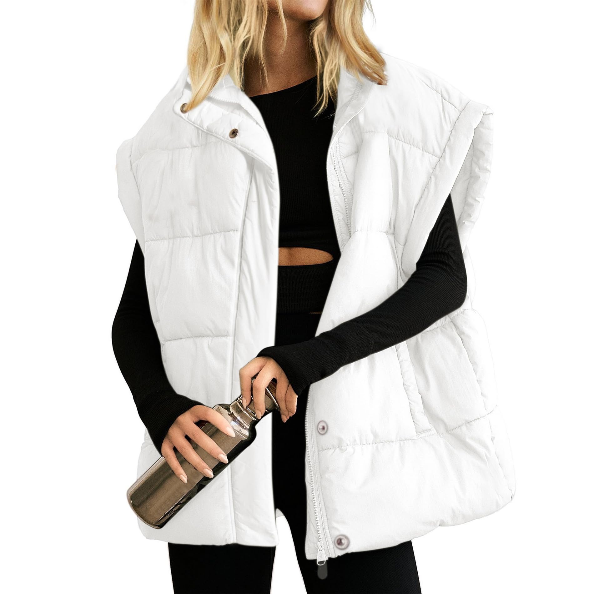 Women's Oversized Stand Collar Full Zip Puffer Vest