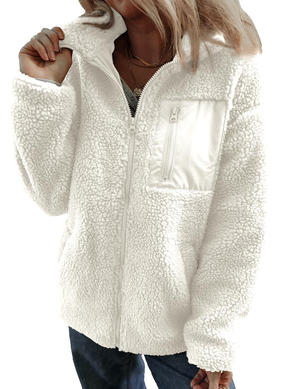 Womens Winter Trendy Full Zipper Fleece Jackets with Pockets
