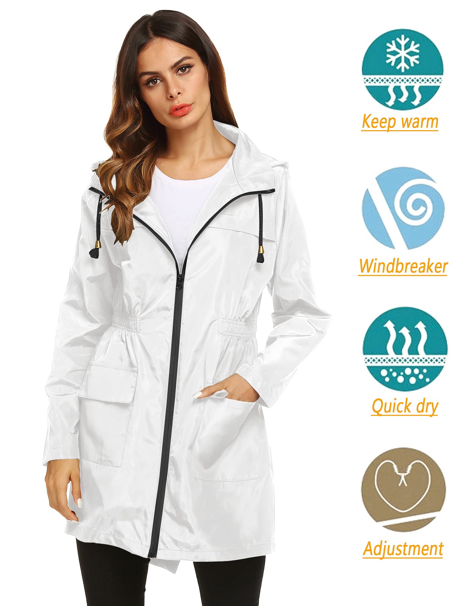 Women's Waterproof Lightweight Rain Jacket Active Outdoor Hooded Raincoat