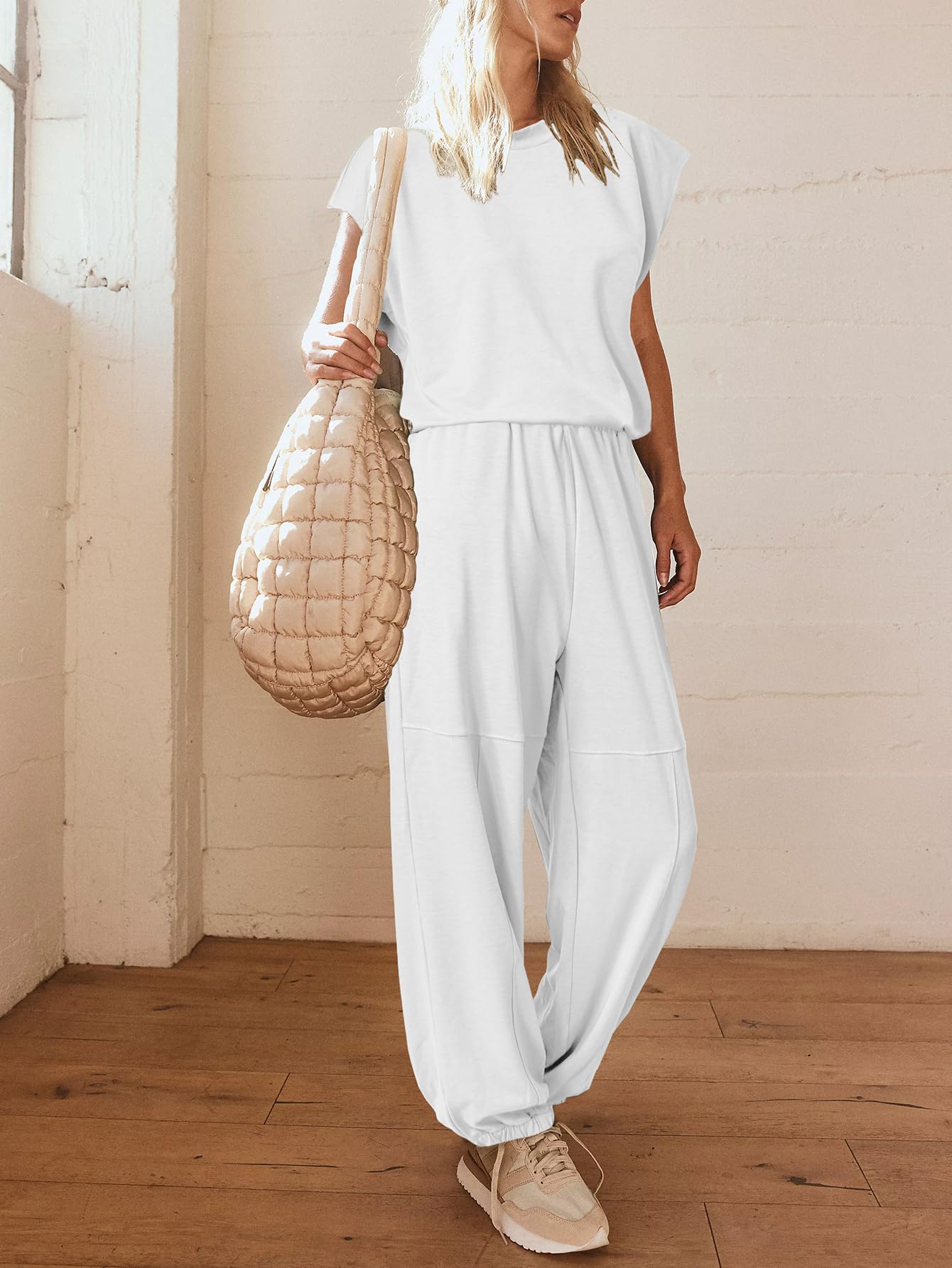 2024 Women's 2 Piece Outfits Fashion Sleeveless Crewneck Sweatsuits