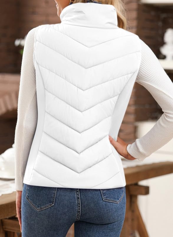 Womens Sleeveless Zip Up Stand Collar Quilted Vest