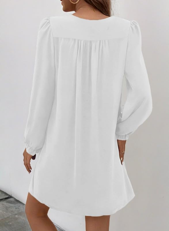 2025 New Womens Casual Ruffle Sleeve V Neck Pleated Flowy Shirt Dresses(BUY 2 FREE SHIPPING)