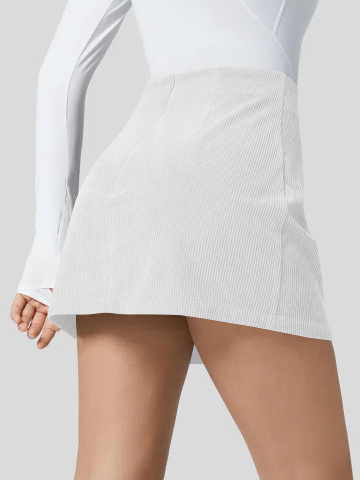 High Waisted Invisible Zipper 2-in-1 A Line Mini Corduroy Casual Skirt