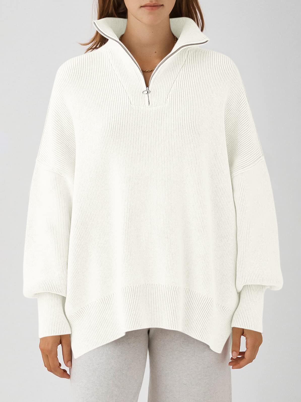Women's Oversized Quarter Zip  Sweater Pullover