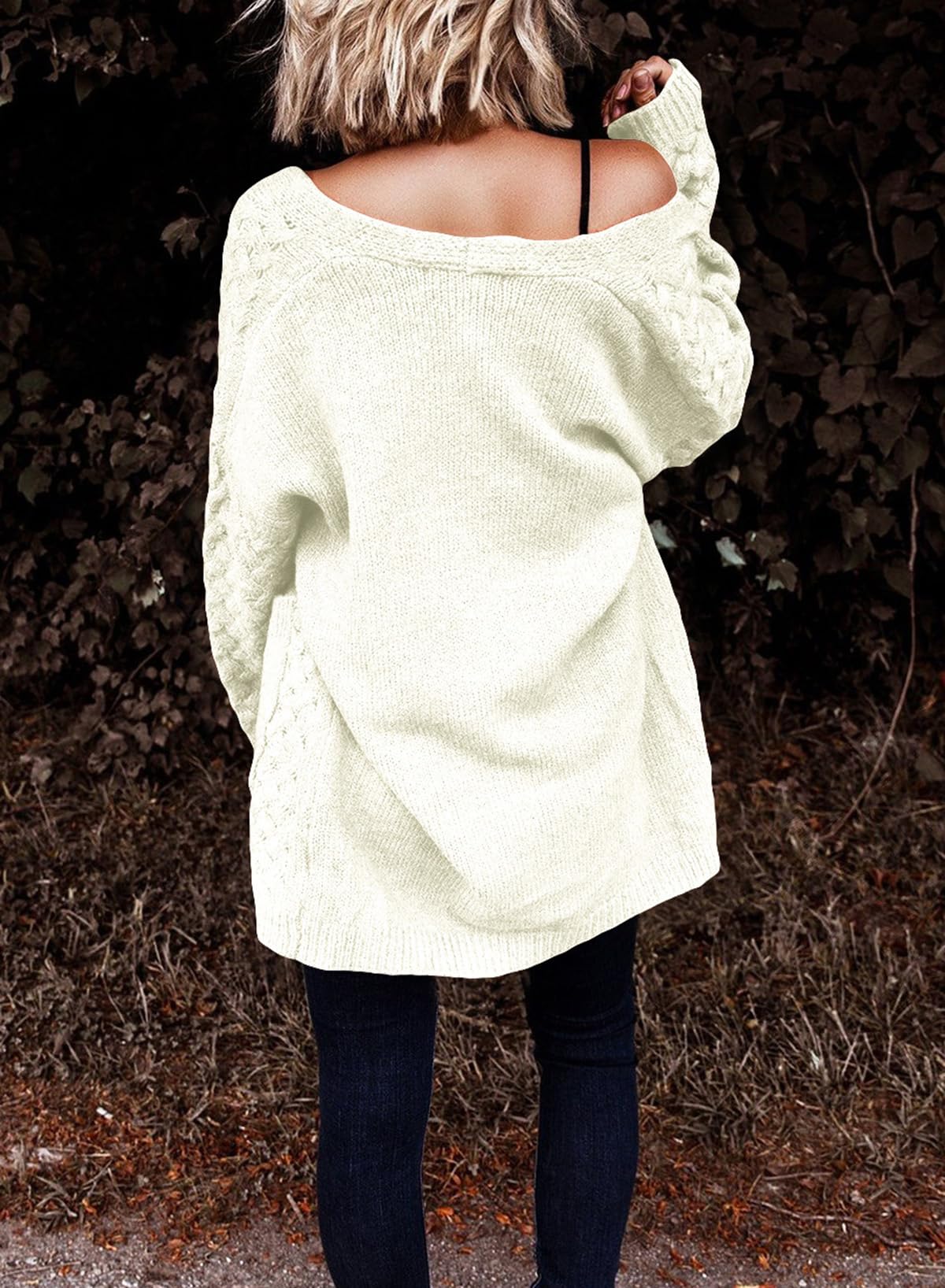 Women's Casual Open Front Long Sleeve Chunky Cable Knit Cardigans With Pockets