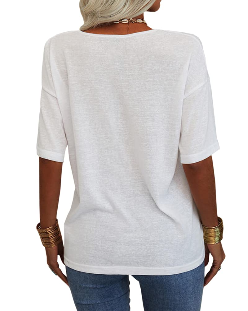 Women's Solid V-Neck Half Sleeves Oversized T Shirt