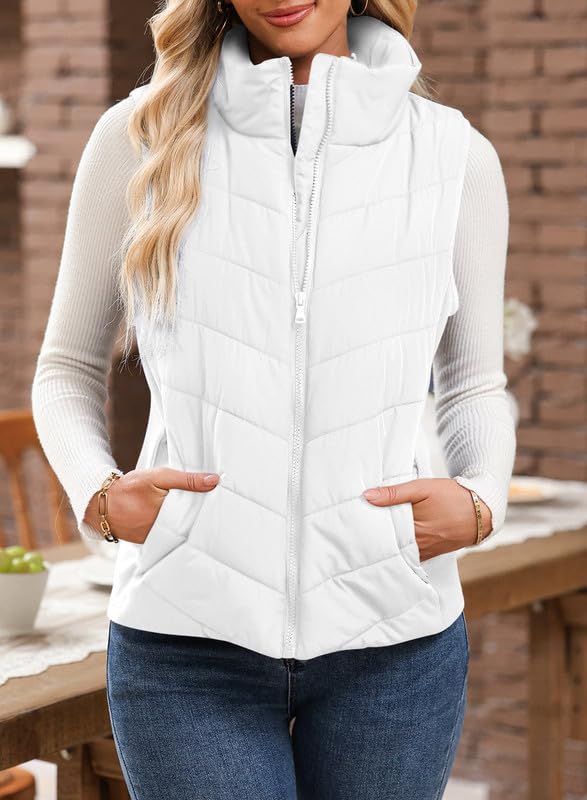 Womens Sleeveless Zip Up Stand Collar Quilted Vest