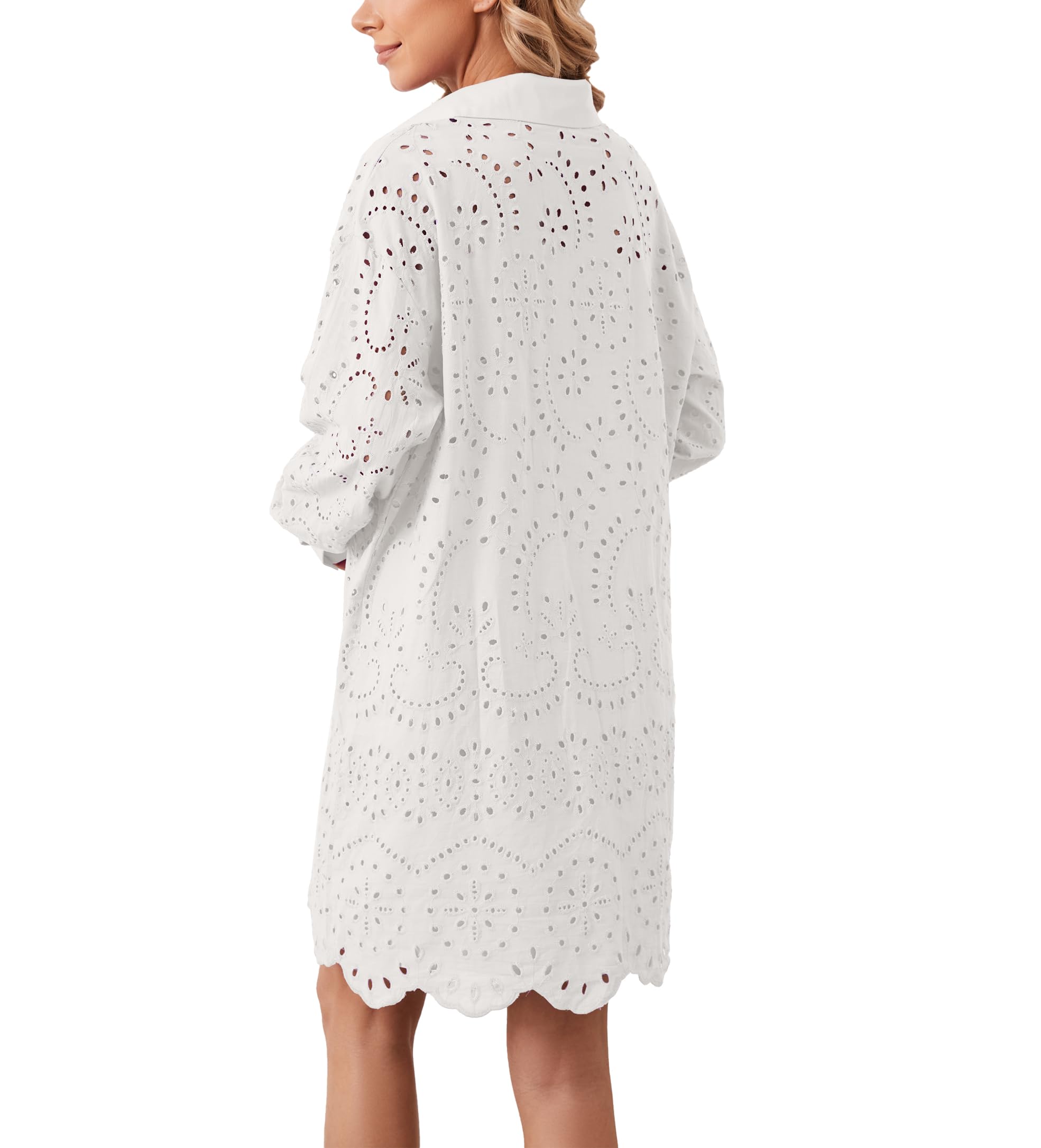 Women's Hollow Out Button Down Lapel Loose Mini Shirt Dress