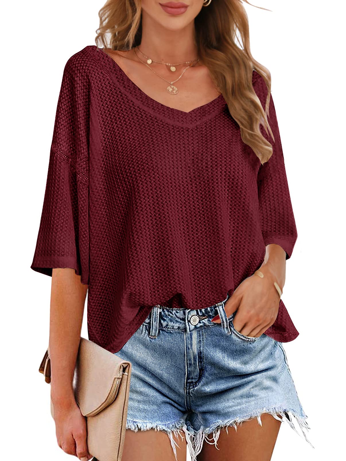 Women's V Neck Batwing Half Sleeve Shirts