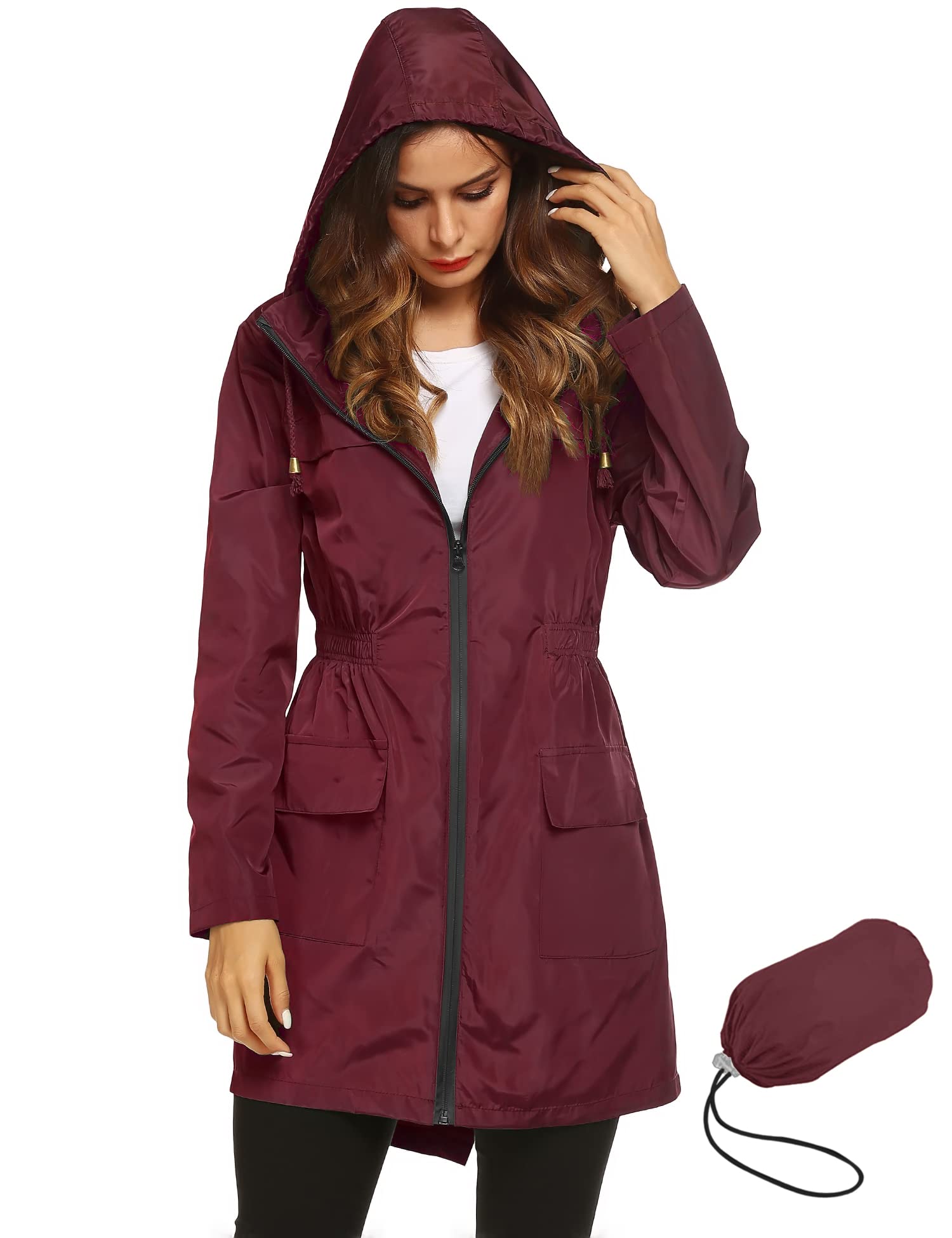 Women's Waterproof Lightweight Rain Jacket Active Outdoor Hooded Raincoat